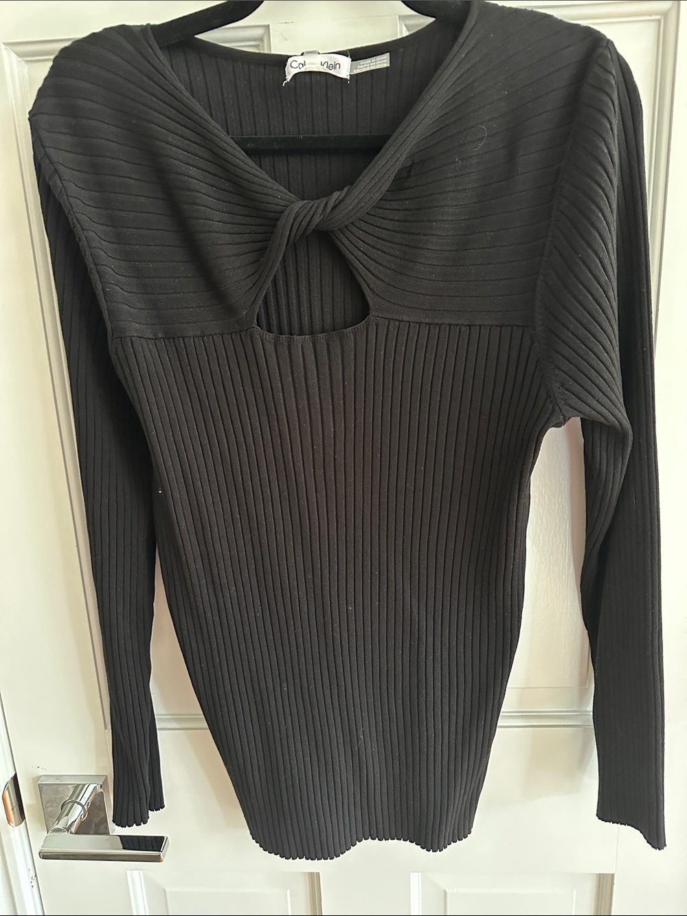 Calvin Klein Black Ribbed Long Sleeve Twist Keyhole Sweater Top